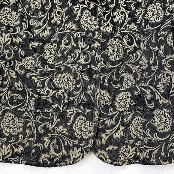 Axcess Liz Claiborne Blazer Jacket Womens 12 Stretch Woven Black Beige Floral - Picture 4 of 11